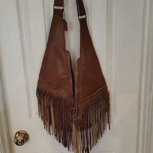 Women’s Brown Fringe Vegan Leather Crossbody Bag - Casual Boho Style